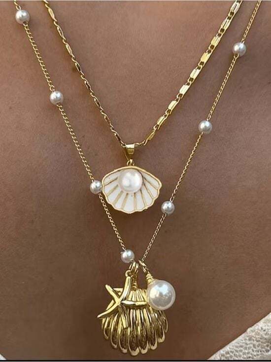 Big Jewelry Co Jewelry - Gold Layered Pearl Shell Pendant Necklace - Women Jewelry